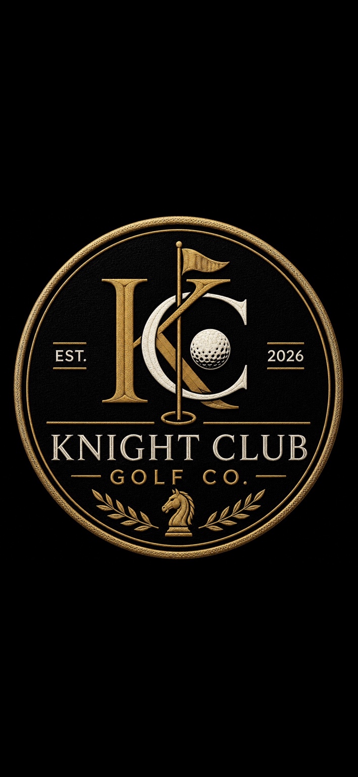 Knight Club Golf Co. gold and ivory KC crest, established 2026